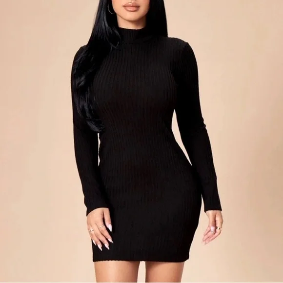 elegant black long dress Mock Neck Ruched Mini Dress in Organic Cotton main image 0